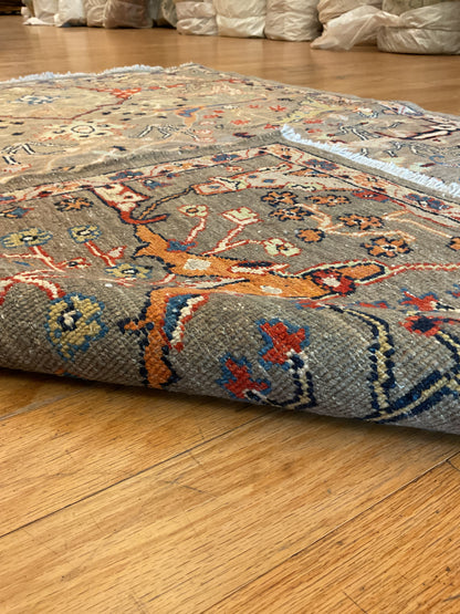 Afghan Bidjar Rug, 4'1" x 5'11", in grey, navy, peach and red - photo 2