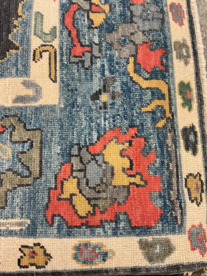 Turkish Oushak Rug, 8'5" x 11'3", in blue, charcoal, gold and green - photo 4