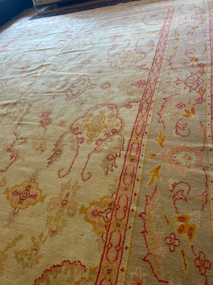 Antique Turkish Oushak Rug, 9'5" x 13', in gold, khaki and red - photo 6