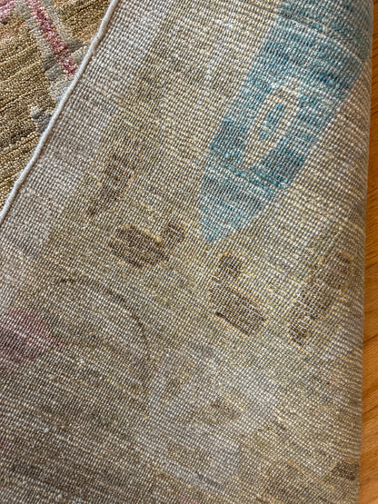 Indian Oushak Rug, 11'8" x 15'1", in baby blue, beige, gold and pink - photo 4
