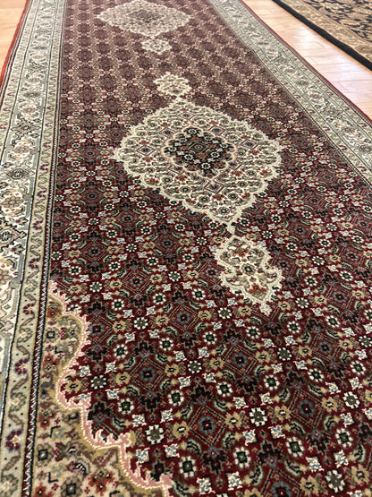 Indian Tabriz Runner, 3'4" x 13'2", in burgundy, grey, ivory and navy - photo 4