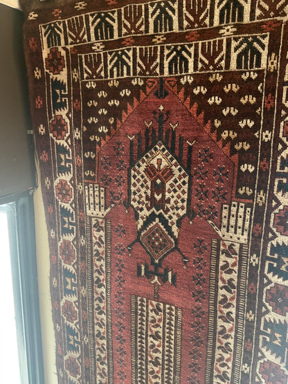 Antique Turkman Essari Runner, 3' x 7'2", in black, brown, ivory and rust