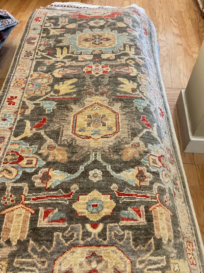 Afghan Karajh Runner, 2'6" x 6', in baby blue, beige, charcoal and red - photo 2
