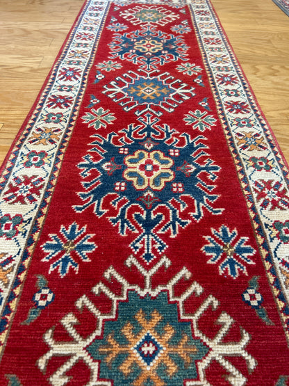 Afghan Kazak Runner, 1'11" x 6', in blue, green, ivory and red - photo 2