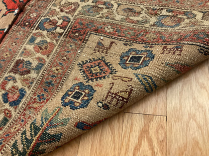 Antique Persian Molayer Sarab Rug, 4'3" x 5', in camel, ivory, navy and red - photo 2