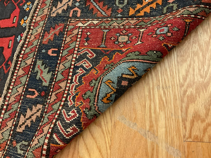 Antique Turkish Melas Rug, 3'9" x 5'5", in baby blue, ivory, navy and red - photo 3