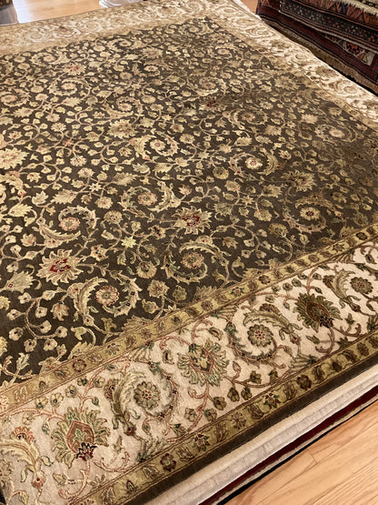 Indian Agra Jaipur Rug with Silk, 7'11" x 9'9", in beige, black, gold and ivory - photo 2