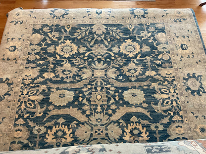Pakistani Peshawar Rug, 10'2" x 13'5", in beige, grey and navy - photo 2