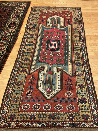 Antique Persian Kurdish Runner, 3'11" x 8'9", in gold, ivory, navy and red - photo 3