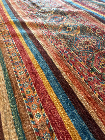 Afghan Turkman Rug, 7'10" x 8', in blue, green, red and rust - photo 4