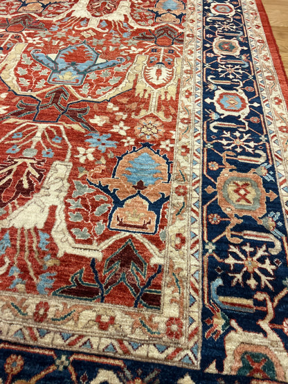 Afghan Heriz Rug, 8'10" x 11'8", in blue, ivory, navy and orange - photo 4