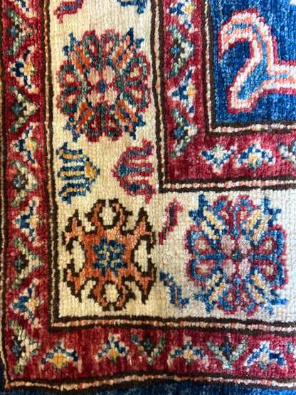Afghan Kazak Runner, 2'7" x 17'2", in ivory, navy, orange and red - photo 3