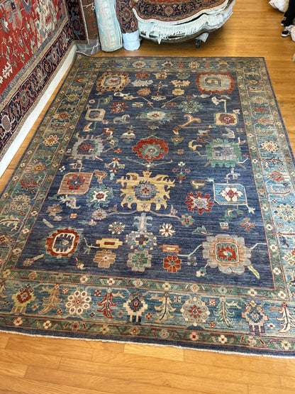 Afghan Oushak Rug, 9'6" x 13'7", in blue, green, ivory and orange - photo 2
