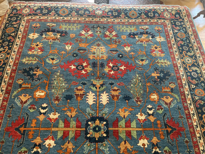 Afghan Serapi Rug, 10'1" x 13'10", in blue, navy, orange and red - photo 2