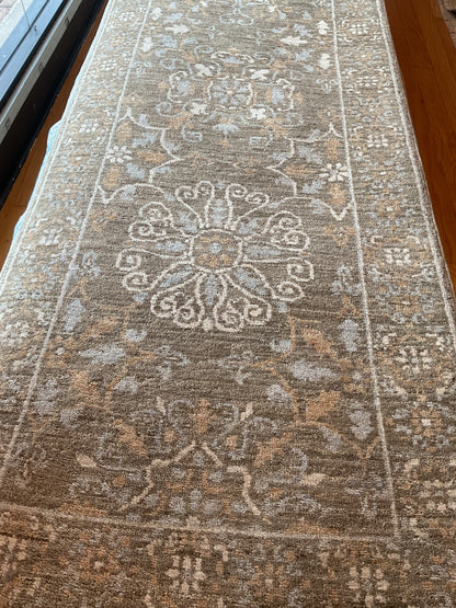 Pakistani Peshawar Runner, 2'8" x 10'7", in brown, grey and ivory