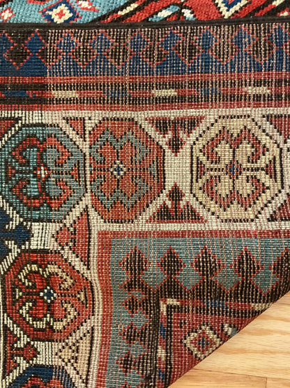 Antique Russian Kazak Rug, 3'6" x 5'4", in blue, ivory, navy and red - photo 4