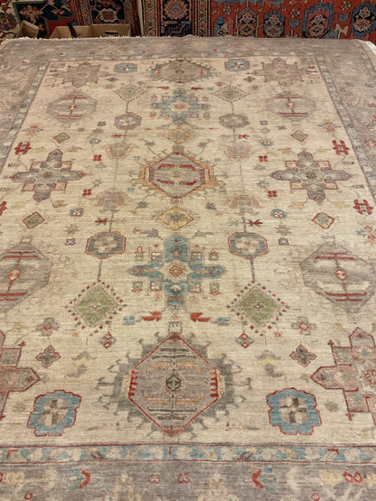 Afghan Bidjar Rug, 7'9" x 9'8", in baby blue, beige, grey and rust