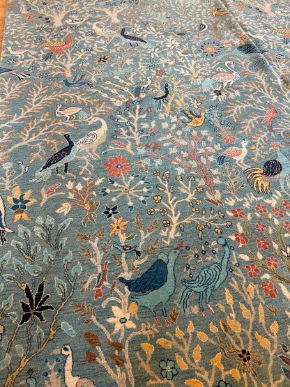Afghan Peshawar Rug, 12' x 15'2", in blue, ivory and yellow - photo 4