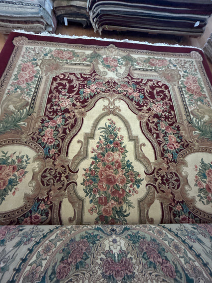 Sino Aubusson Rug, 9' x 12', in beige, burgundy, ivory and pink - photo 2