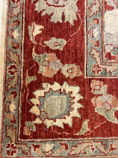 Pakistani Peshawar Rug, 7'3" x 9', in beige, green, ivory and red - photo 2