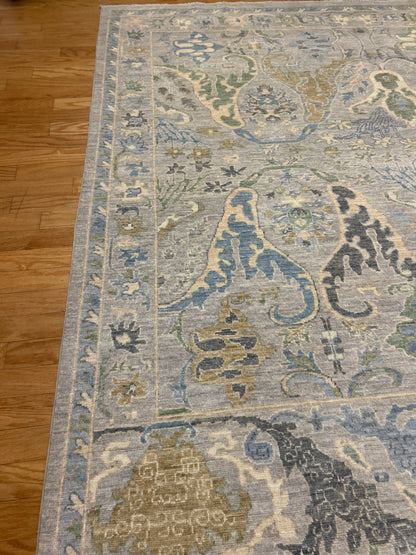 Pakistani Oushak Rug, 8'1" x 8'1", in baby blue, blue, grey and ivory - photo 4