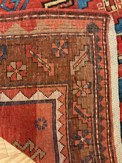 Antique Russian Kazak Rug, 4'7" x 7'6", in blue, brown, ivory and rust - photo 3
