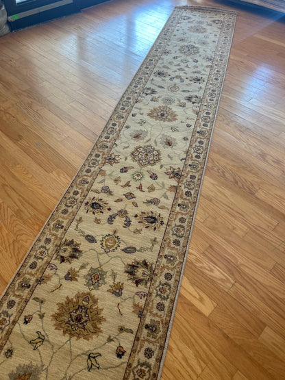 Indian Peshawar Runner, 2'6" x 16', in beige, brown and ivory