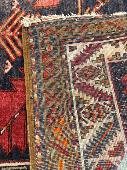 Vintage Persian Kurdish Runner, 4'2" x 10'6", in ivory, navy, red and rust - photo 3