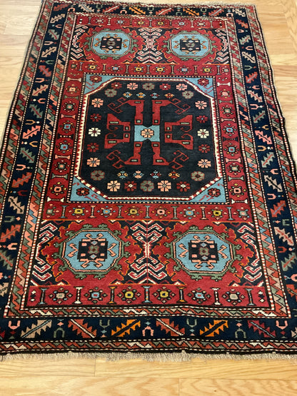 Antique Turkish Melas Rug, 3'9" x 5'5", in baby blue, ivory, navy and red - photo 4