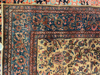 Antique Persian Kashan Rug, 6'8" x 10', in beige, navy, rust and salmon - photo 2