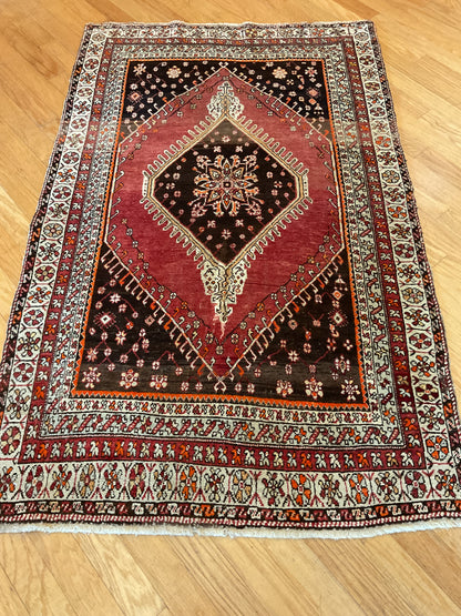 Vintage Turkish Anatolian Rug, 3'9" x 6', in brown, ivory, orange and red