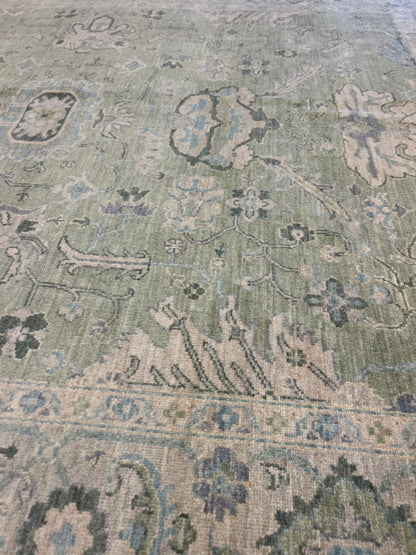 Pakistani Oushak Rug, 8' x 9'9", in green, grey and ivory - photo 6