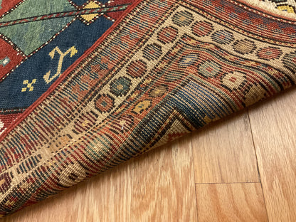 Antique Russian Kazak Rug, 3' x 4'9", in blue, brick and green - photo 2
