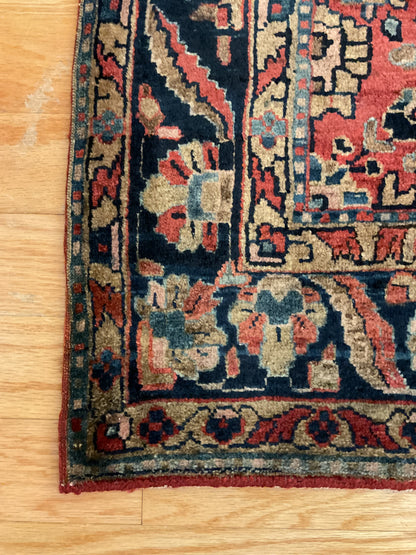 Antique Persian Sarouk Rug, 3'6" x 4'8", in baby blue, brick and navy - photo 2