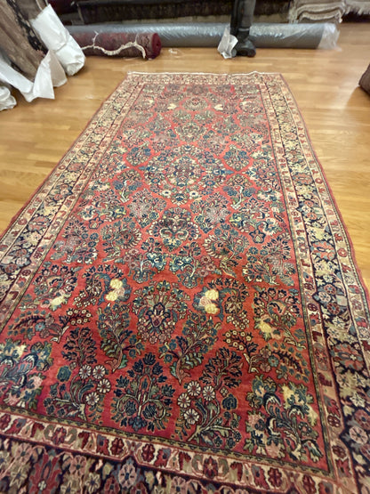 Antique Persian Sarouk Runner, 6'6" x 11'7", in ivory, navy and red - photo 5
