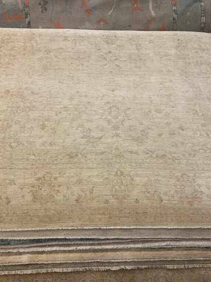 Pakistani Peshawar Rug, 8'9" x 11'8", in beige, ivory and tan
