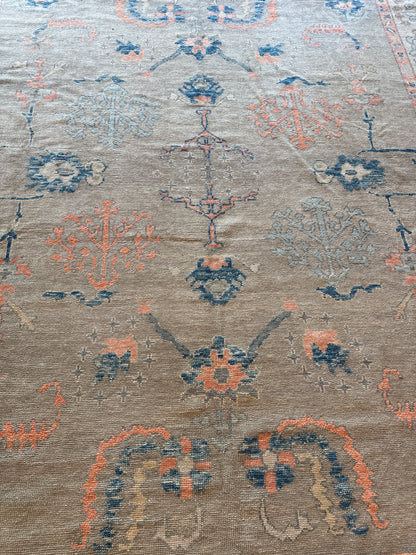Turkish Oushak Rug, 11'3" x 13'9", in blue, cream, peach and pink - photo 4