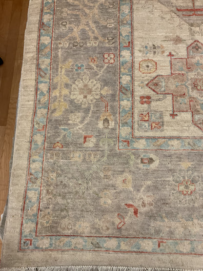 Afghan Bidjar Rug, 7'9" x 9'8", in baby blue, beige, grey and rust - photo 3