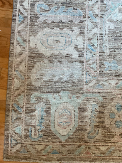 Afghan Oushak Rug, 9'10" x 13'6", in baby blue, brown, grey and ivory - photo 2