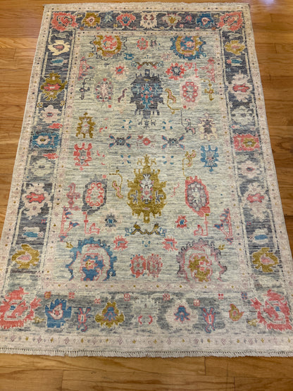Pakistani Oushak Rug, 3'10" x 5'11", in blue, charcoal, gold and ivory - photo 2