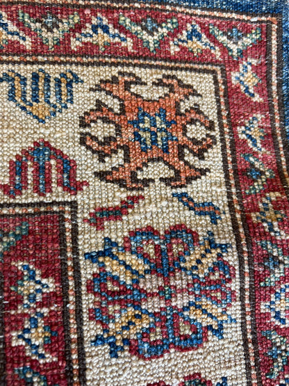 Afghan Kazak Runner, 2'7" x 17'2", in ivory, navy, orange and red - photo 4