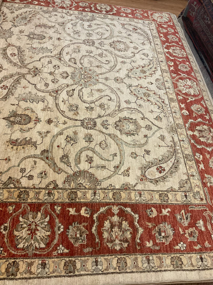 Pakistani Peshawar Rug, 9' x 12', in beige, brick, grey and ivory - photo 2