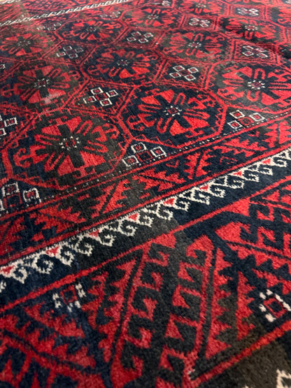 Vintage Afghan Turkman Runner, 5' x 9'6", in black, ivory and red - photo 4