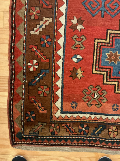 Antique Russian Kazak Rug, 4'7" x 7'6", in blue, brown, ivory and rust - photo 2