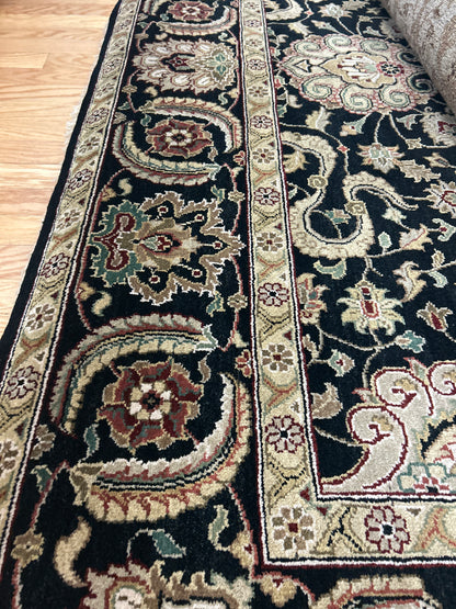 Indian Agra Jaipur Rug, 8'1" x 10'3", in beige, black, burgundy and ivory