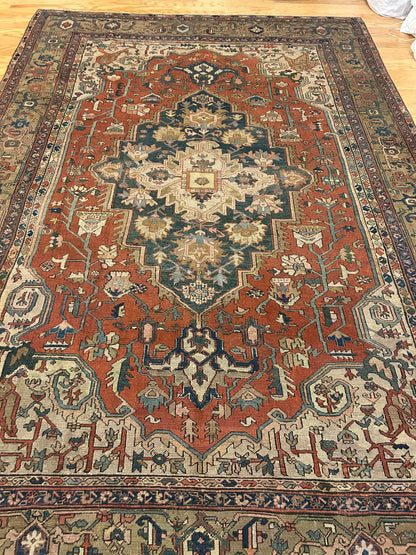 Antique Persian Serapi Rug, 8'3" x 11'4", in brick, green, ivory and navy - photo 5