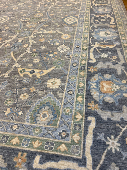 Pakistani Oushak Rug, 11'11" x 14'8", in blue, charcoal, grey and ivory - photo 4