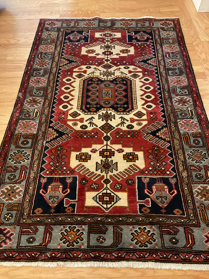 Vintage Persian Malayer Rug, 4'4" x 6'10", in grey, ivory, navy and red - photo 4