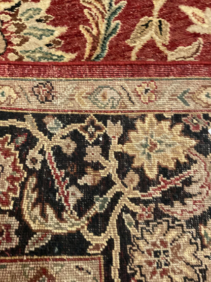 Indian Peshawar Rug, 6'1" x 9'1", in beige, black, ivory and red