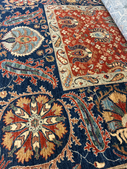 Afghan Mohal Rug, 8' x 10', in ivory, navy, red and teal - photo 2
